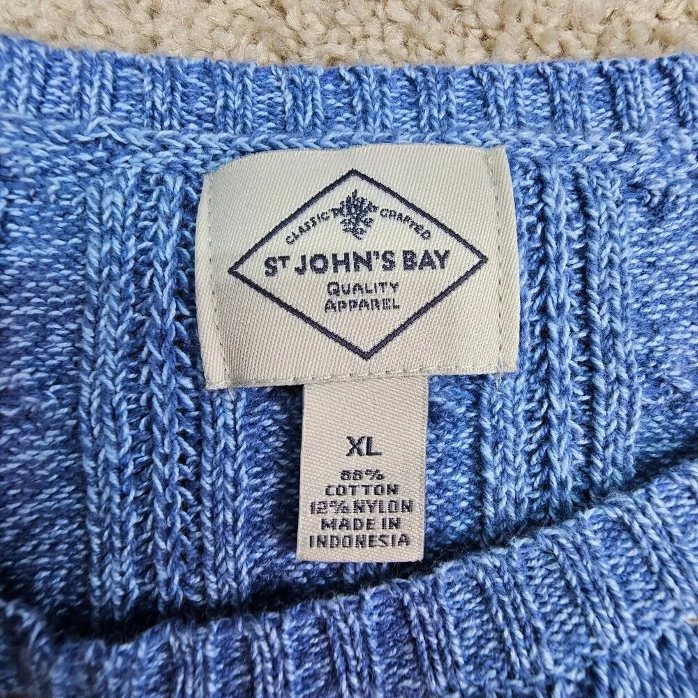 St Johns Bay Cable Knit Sweater Womens XL Blue Marl Cotton Pullover NWT